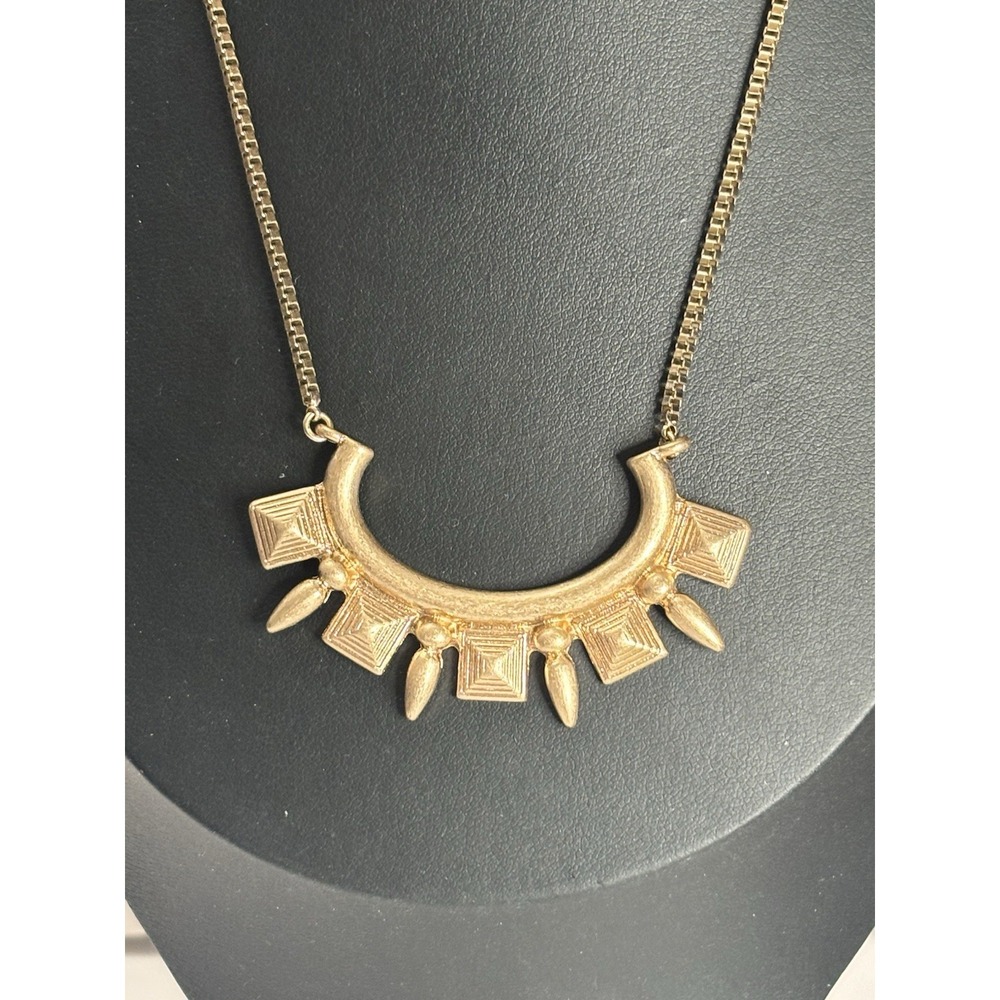 Vintage Banana Republic Gold Tone Tribal Geometric Statement Necklace 19.5" Y2K